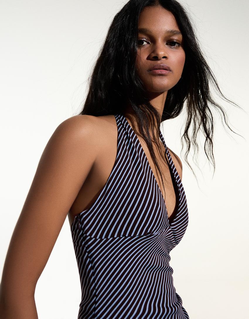 Robe mini asymétrique-Marron