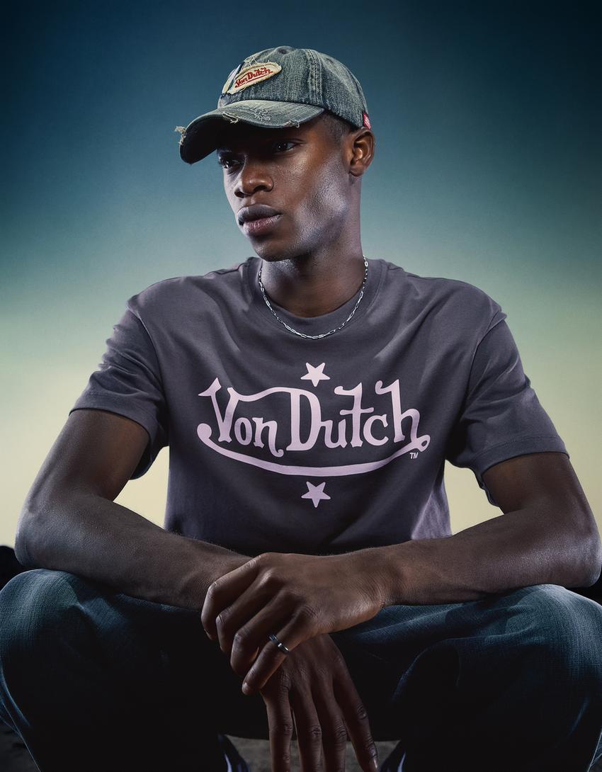 Von Dutch print short-sleeve T-shirt-Brown