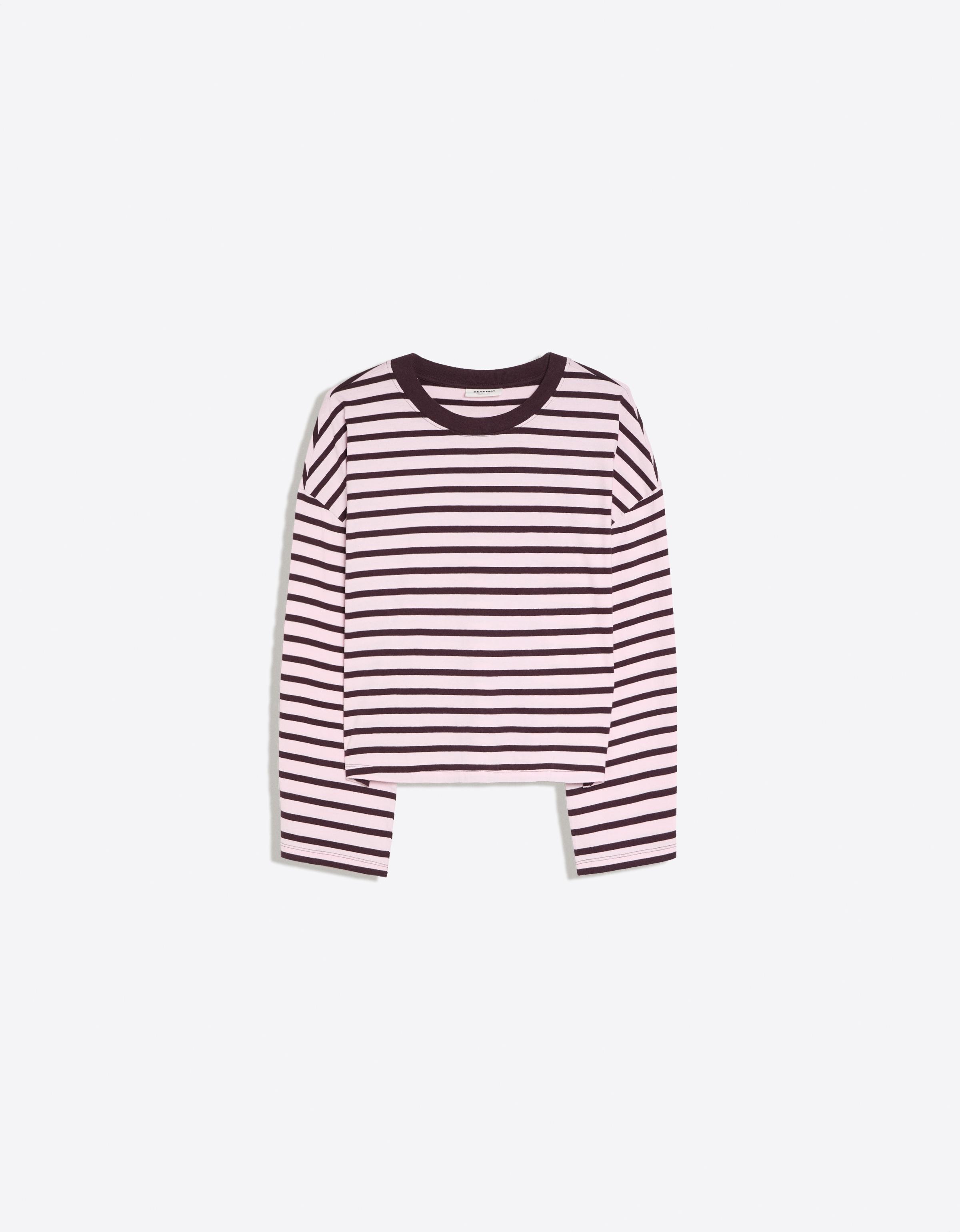 Striped boxy long sleeve T-shirt — Pink