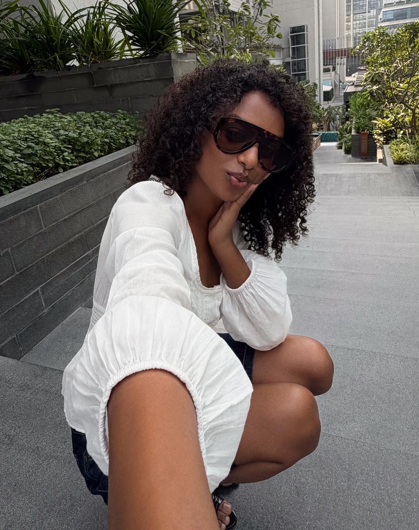 Blouse à boutons-Blanc