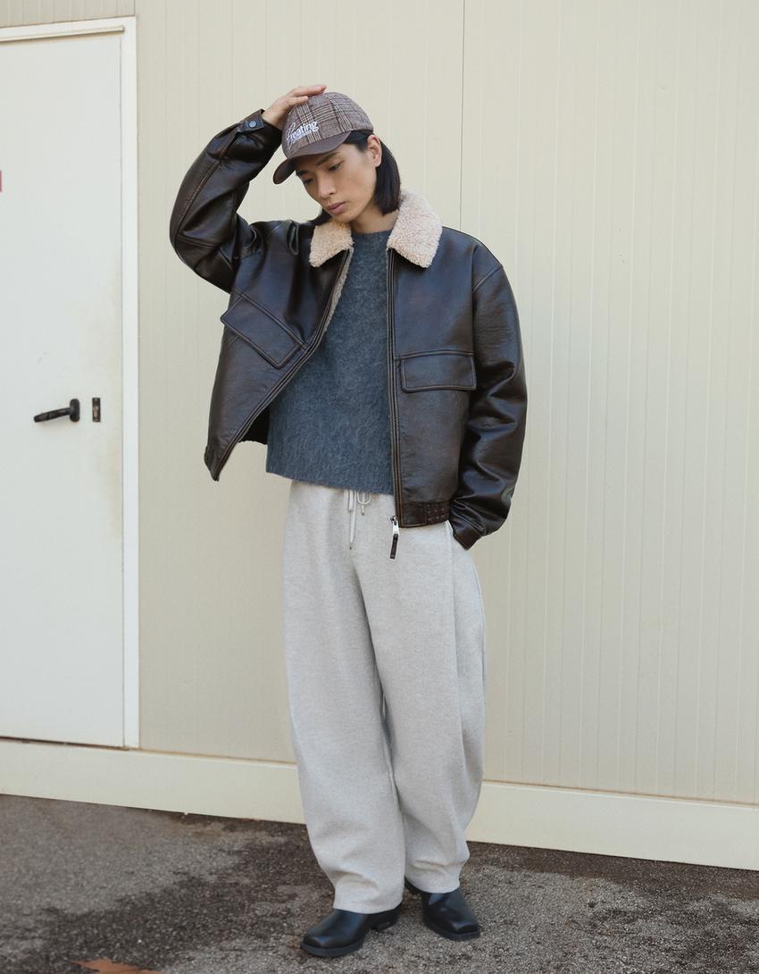 Pantalon ballon à pinces en tissu-Gris