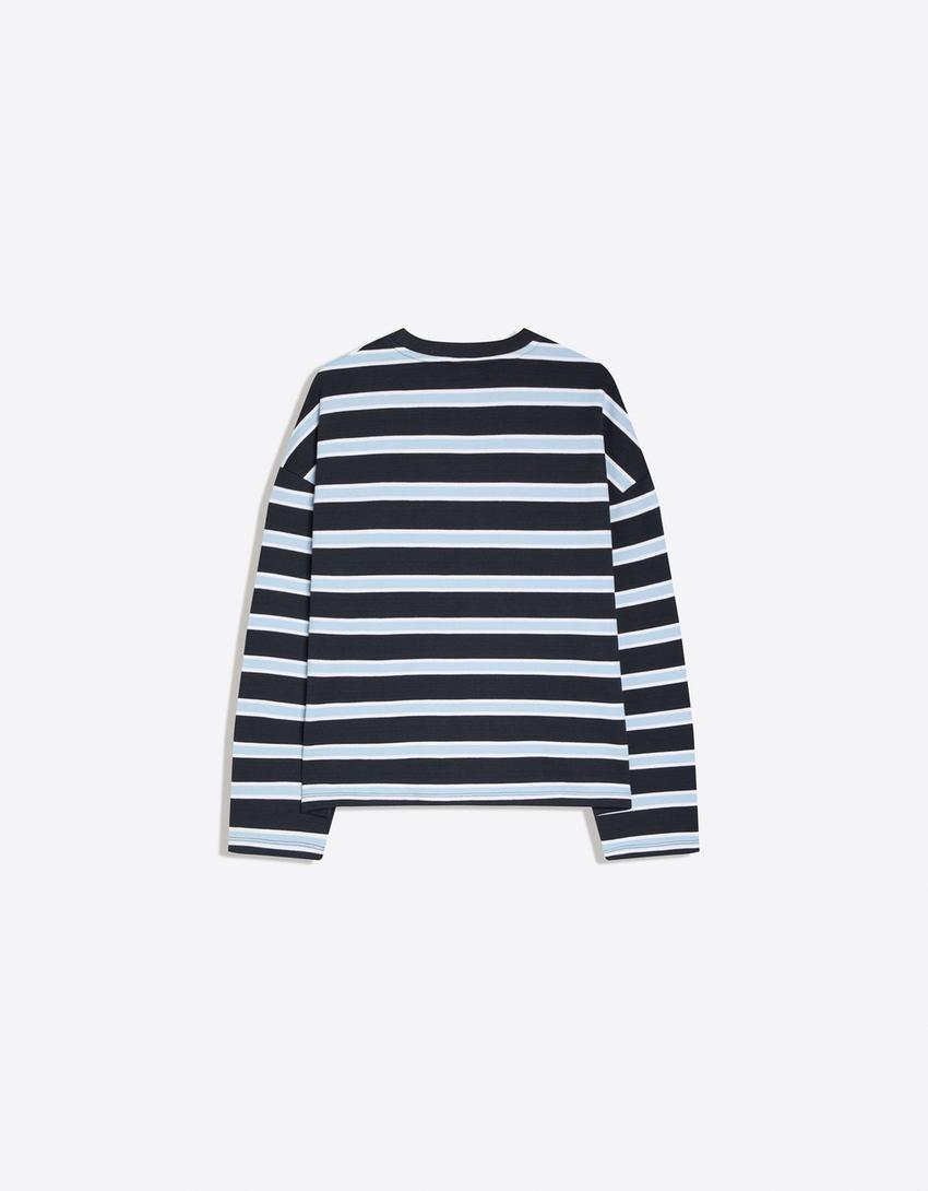 Striped crew neck sweater-Navy