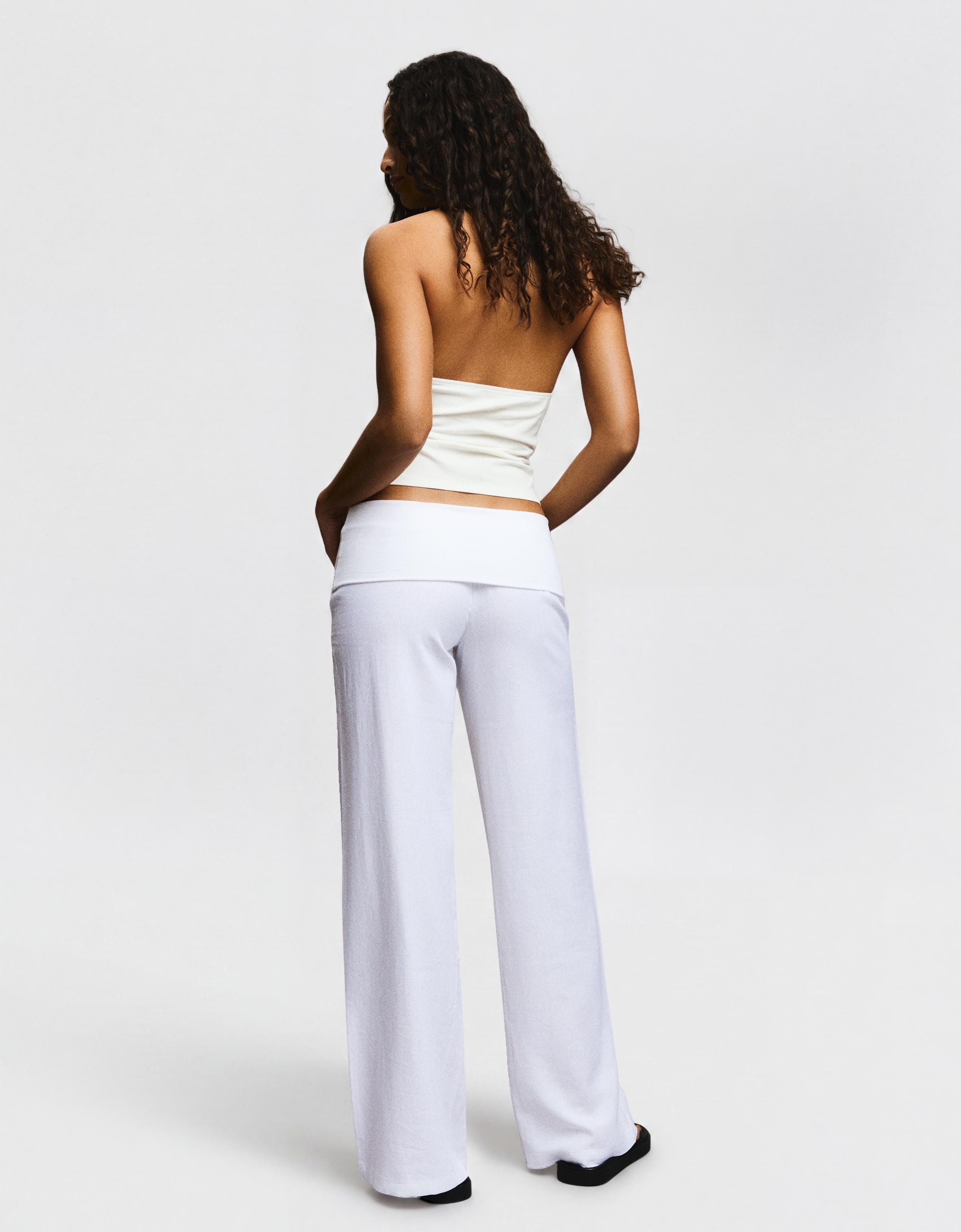 Turn-up waist trousers — White