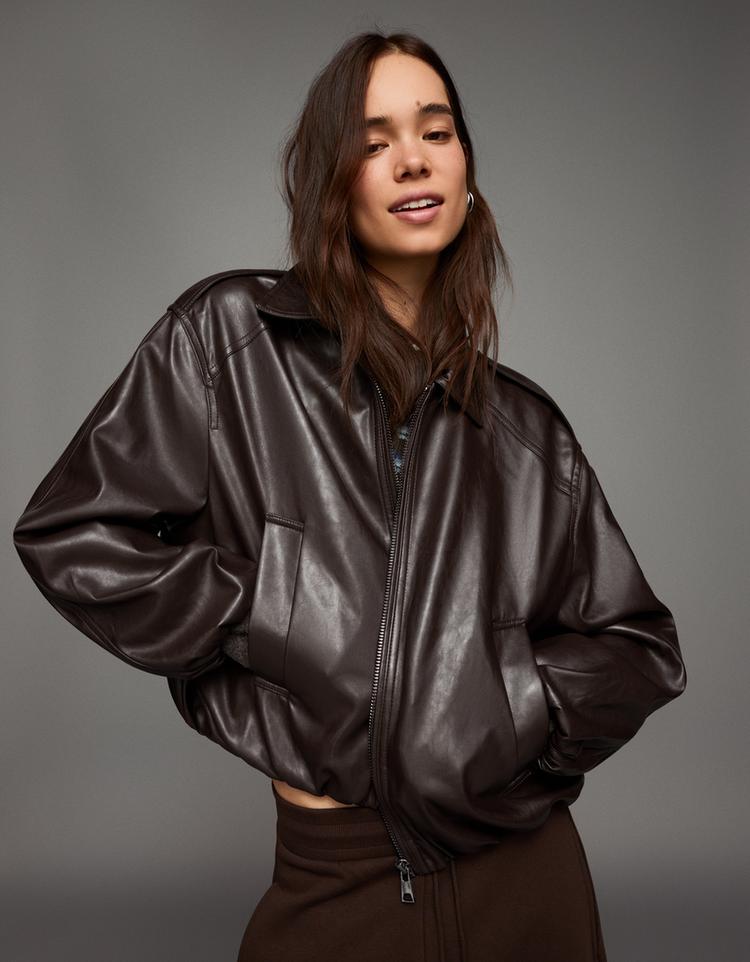 Leather effect balloon jacket