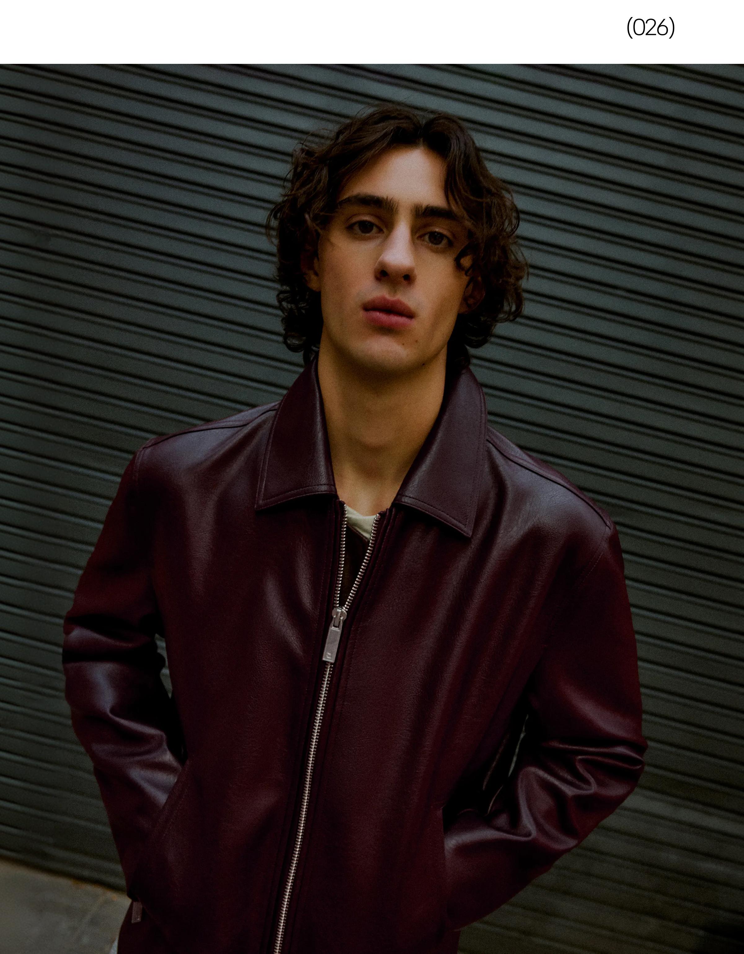 Boxy leather effect jacket — Burgundy