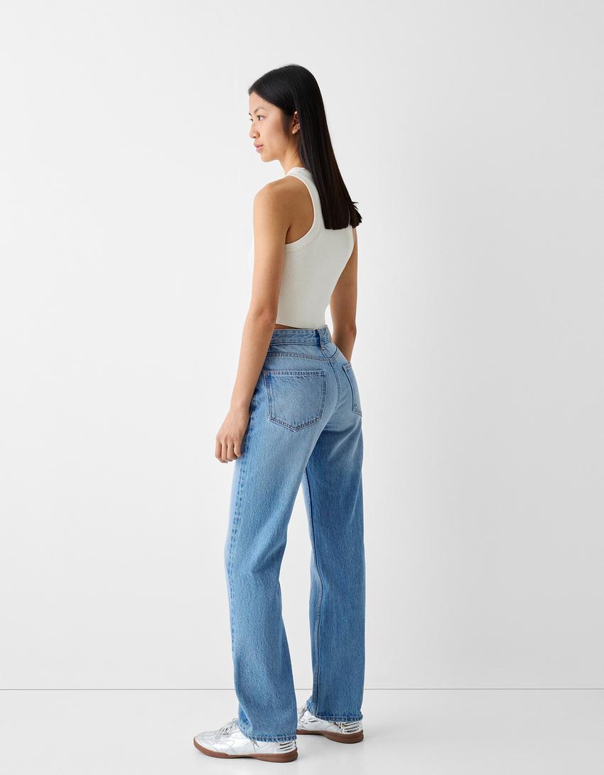 بنطال جينز بقصة مستقيمة-أزرق فاتح-2