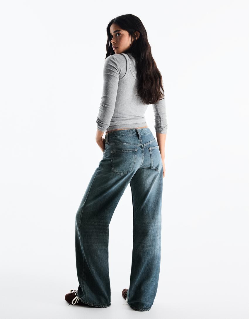 Düşük bel straight fit jean-Açık mavi