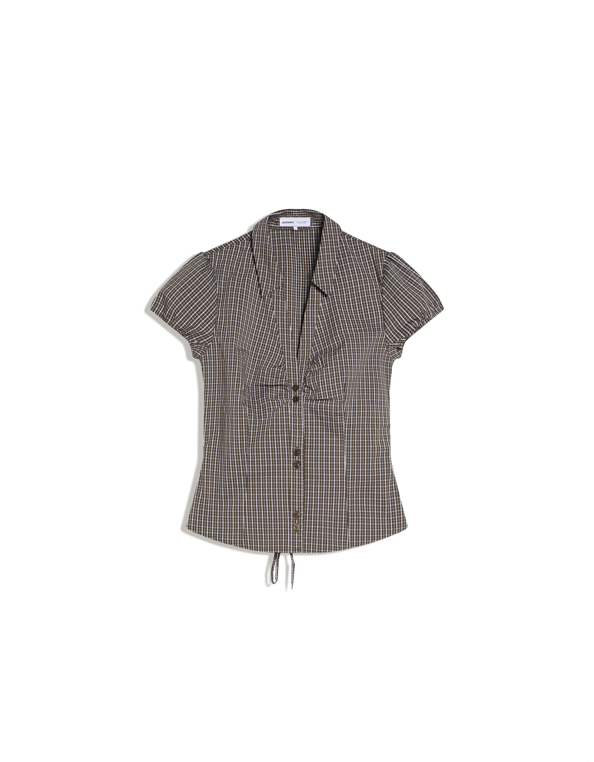 Kısa kollu poplin bağlamalı gömlek - Görsel 20