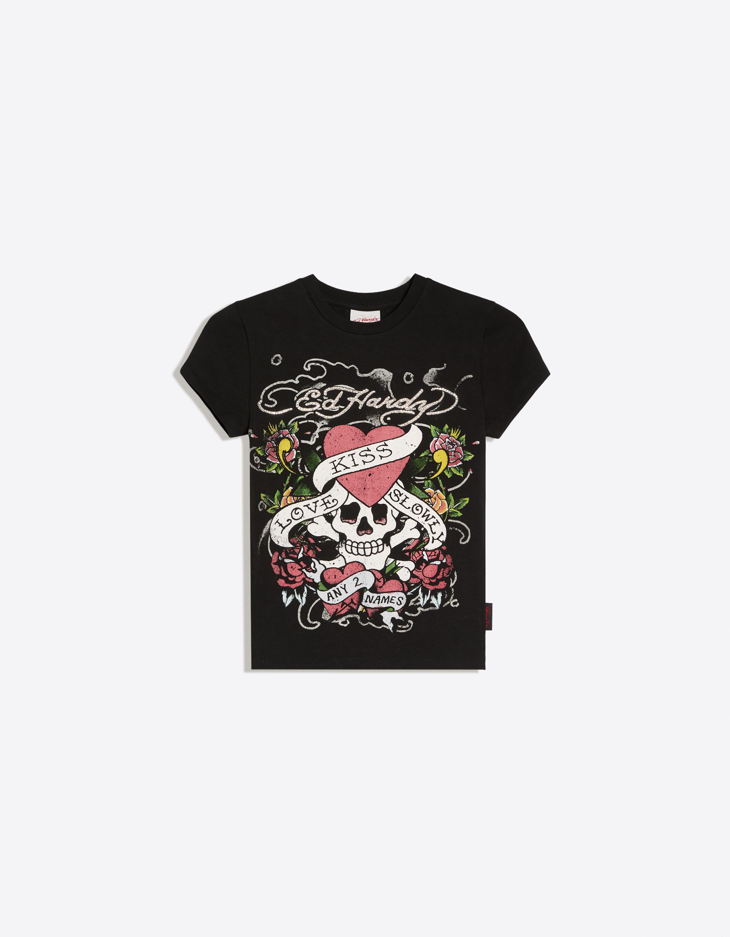 Short sleeve ED HARDY X BERSHKA print T-shirt — Black