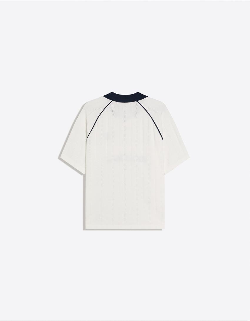Polo retrosport contrastant-Blanc cassé
