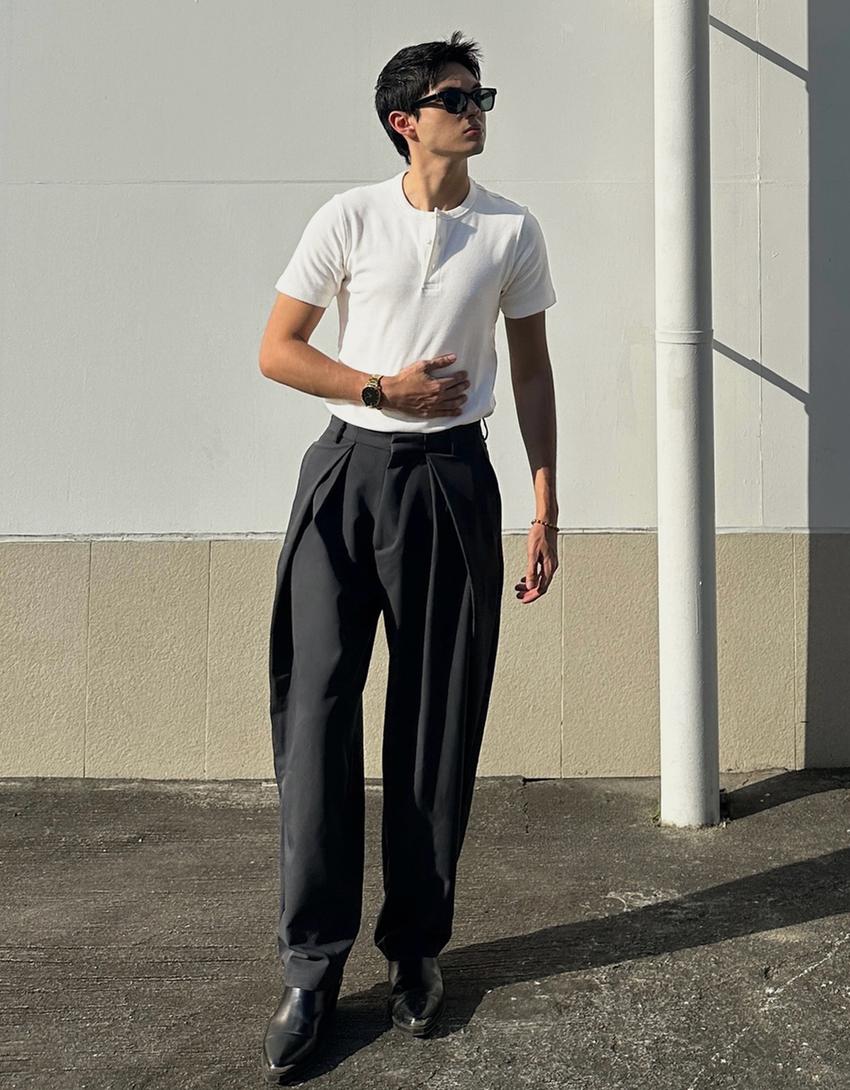 Short sleeve henley waffle T-shirt-Off white