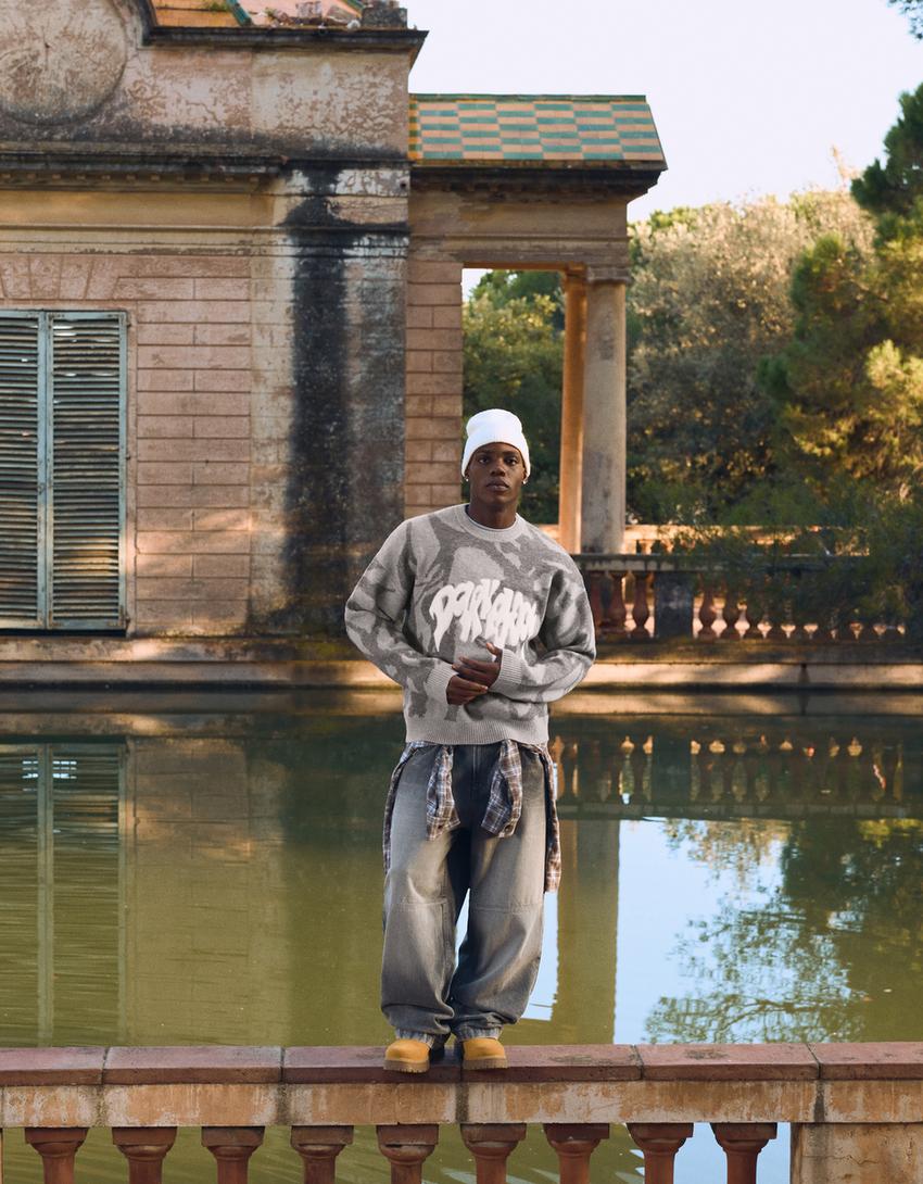 Maglia ricamata stampata-Grigio