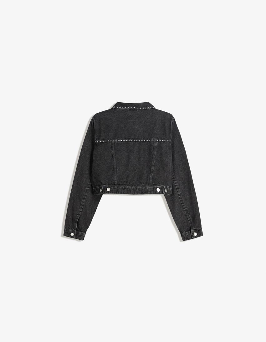 Cazadora denim cropped tachas-Negro