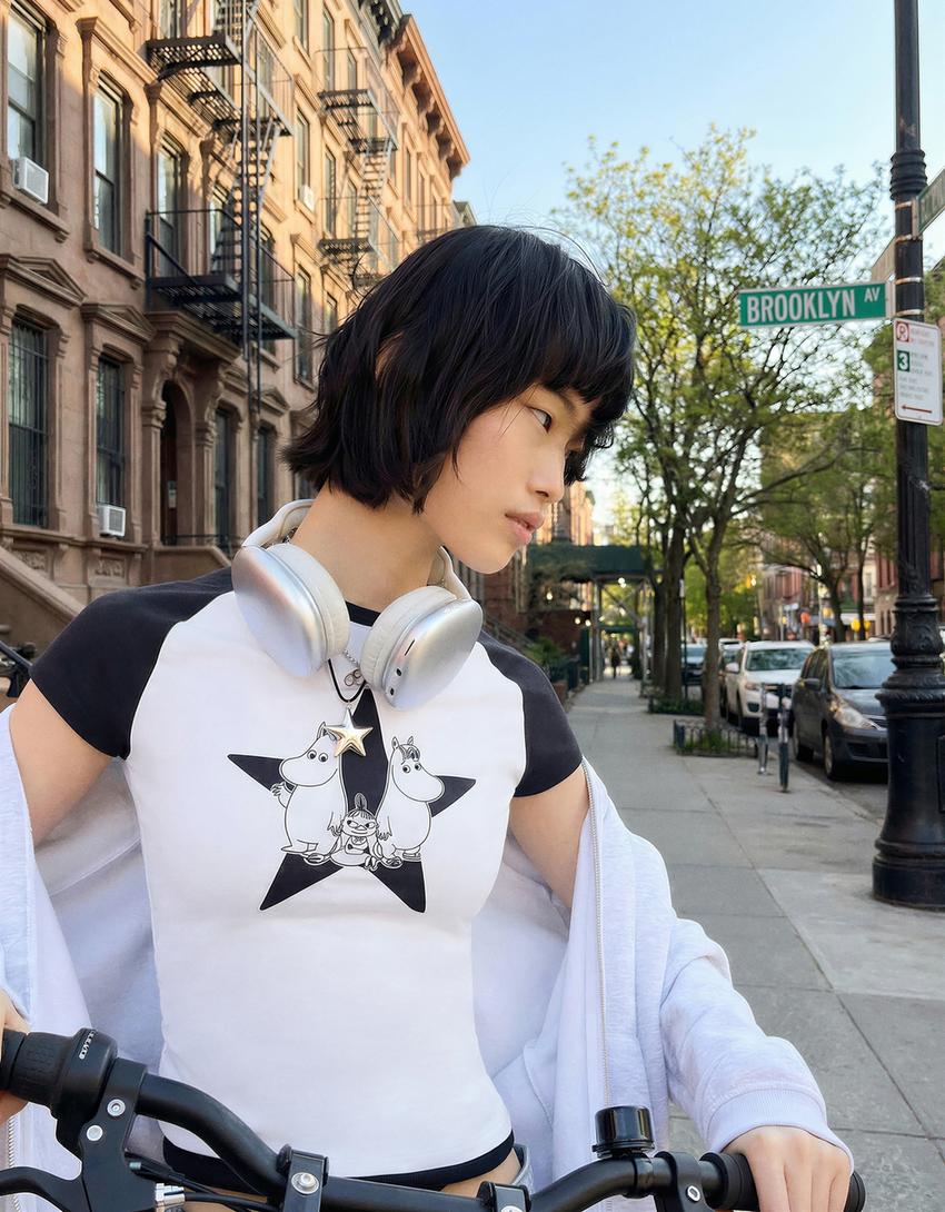 Rövid ujjú, Moomin mintás póló-Törtfehér