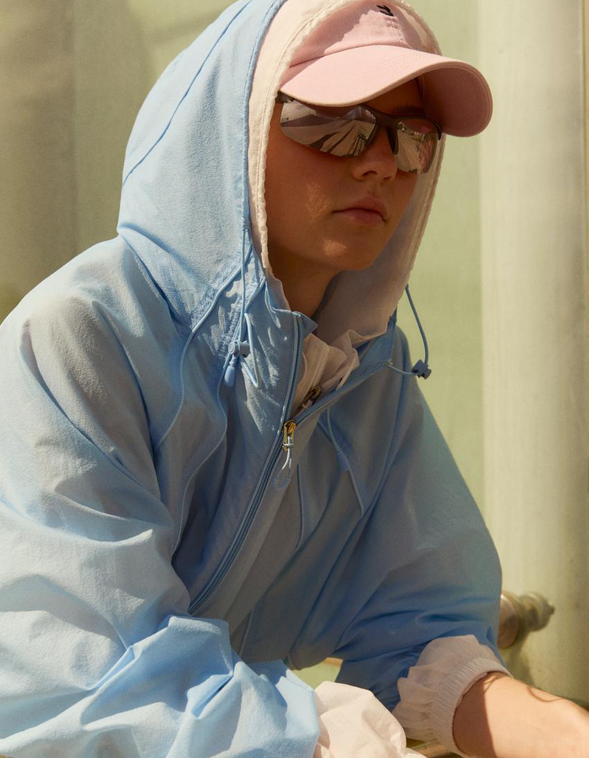 Nylon hooded jacket-Blue