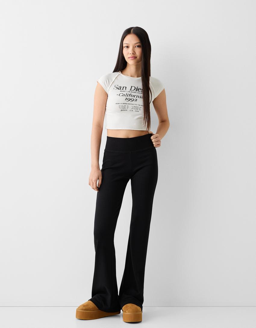 Printed T-shirt with short raglan sleeves-Cream-3