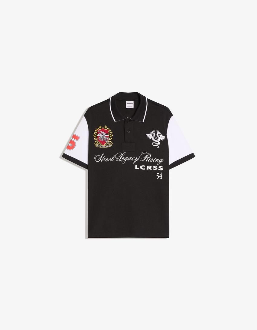 Polo imprimé à manches courtes-Noir