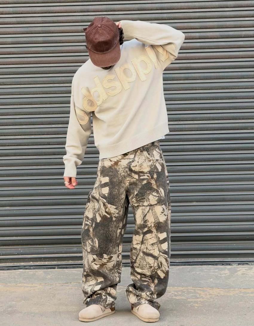 Pantalon super baggy fit imprimé-Marron