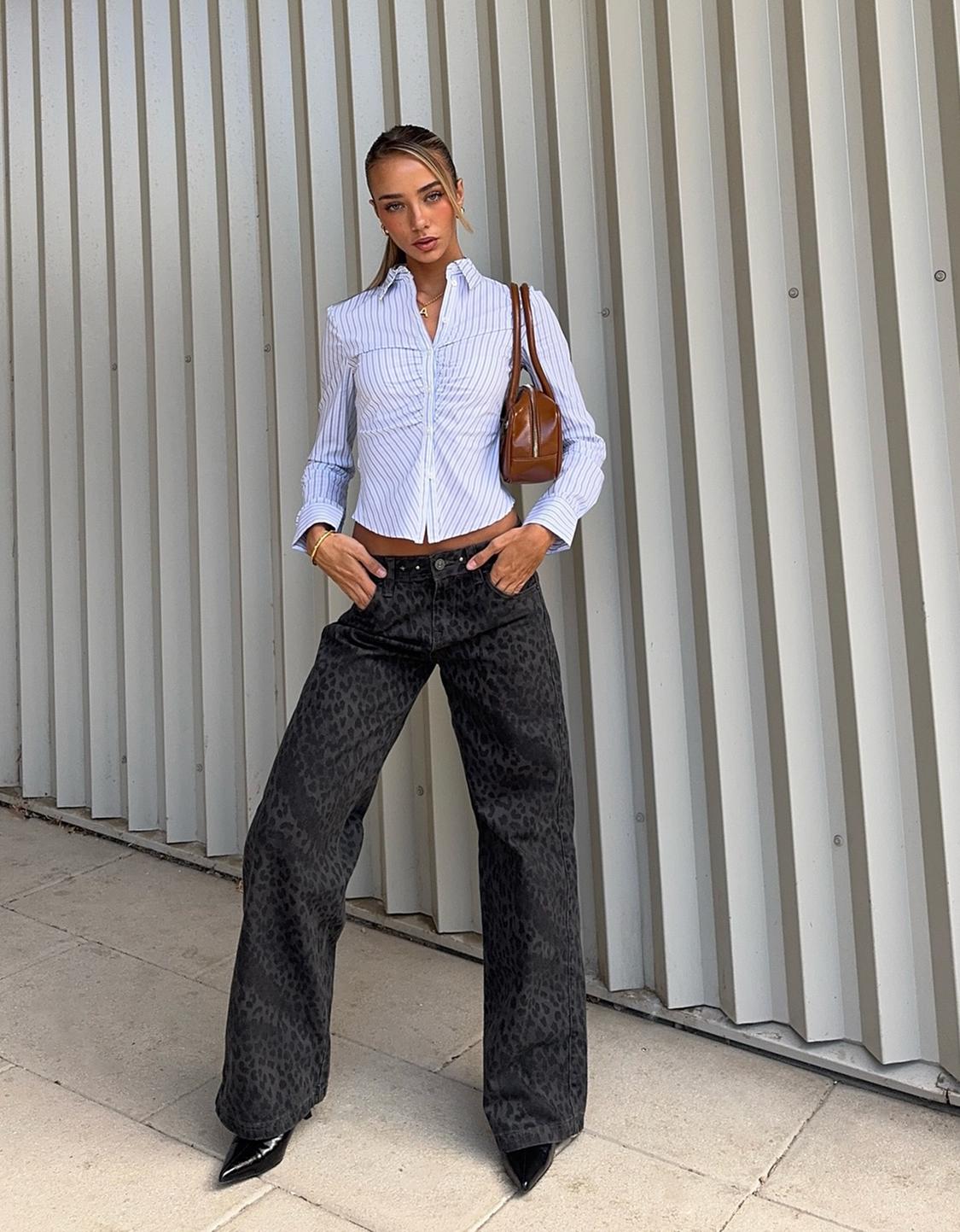Straight-leg animal print trousers with studs