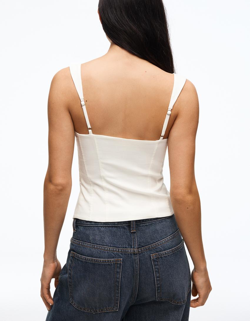 Top typu gorset z bengaliny-Biały