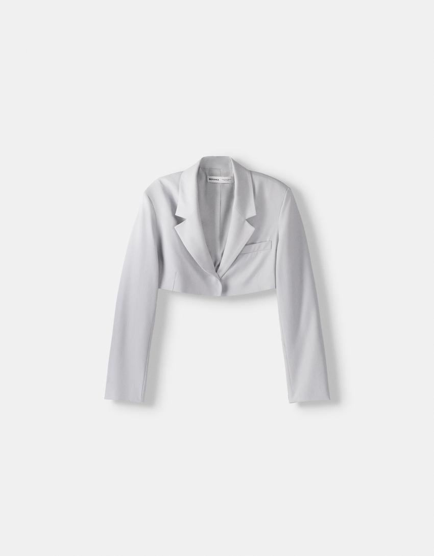 Cropped blazer-Grey-4