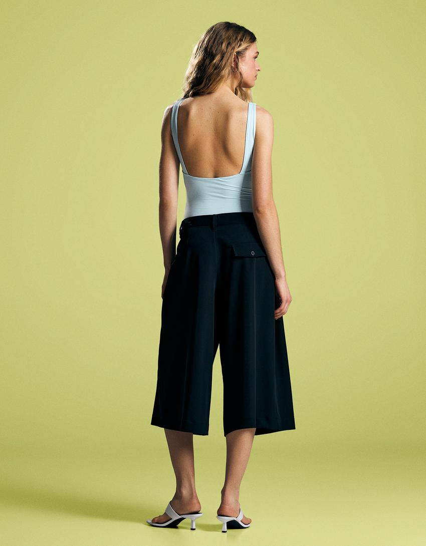 Strappy shirred bodysuit-Light blue