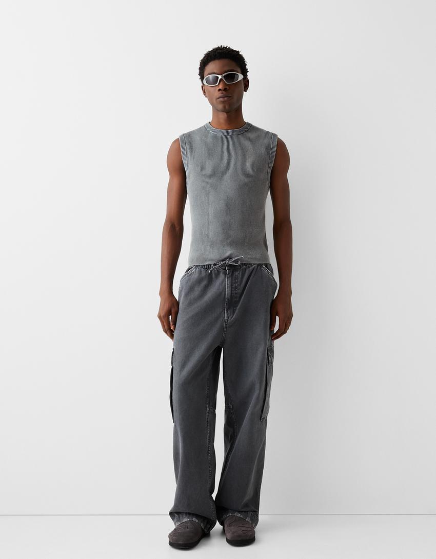 Faded-effect gilet-Light blue-3