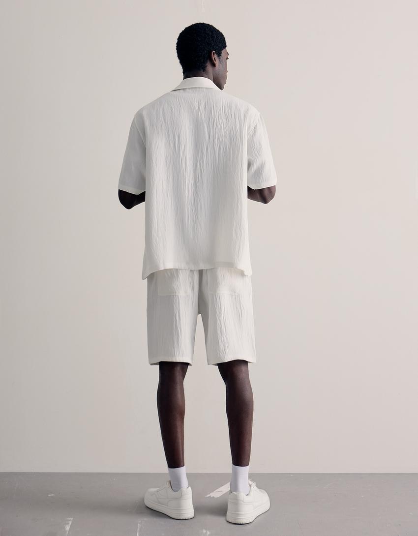 Short sleeve rustic shirt-White