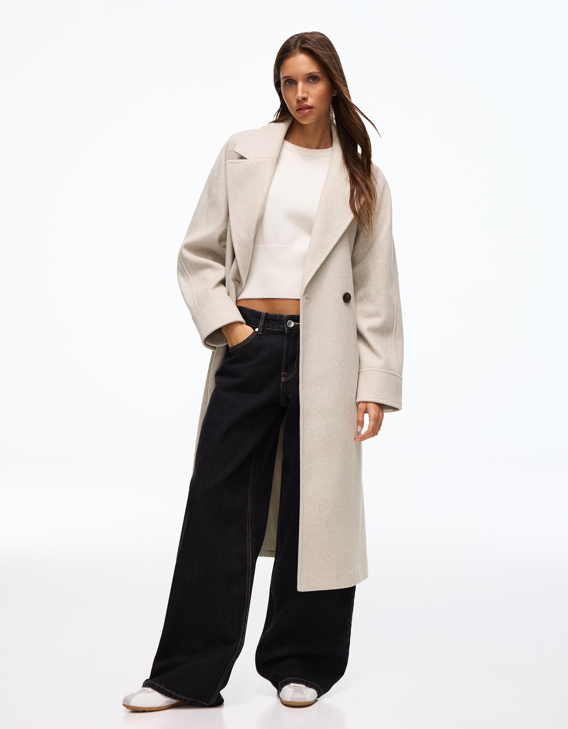 Long soft belted coat — Beige