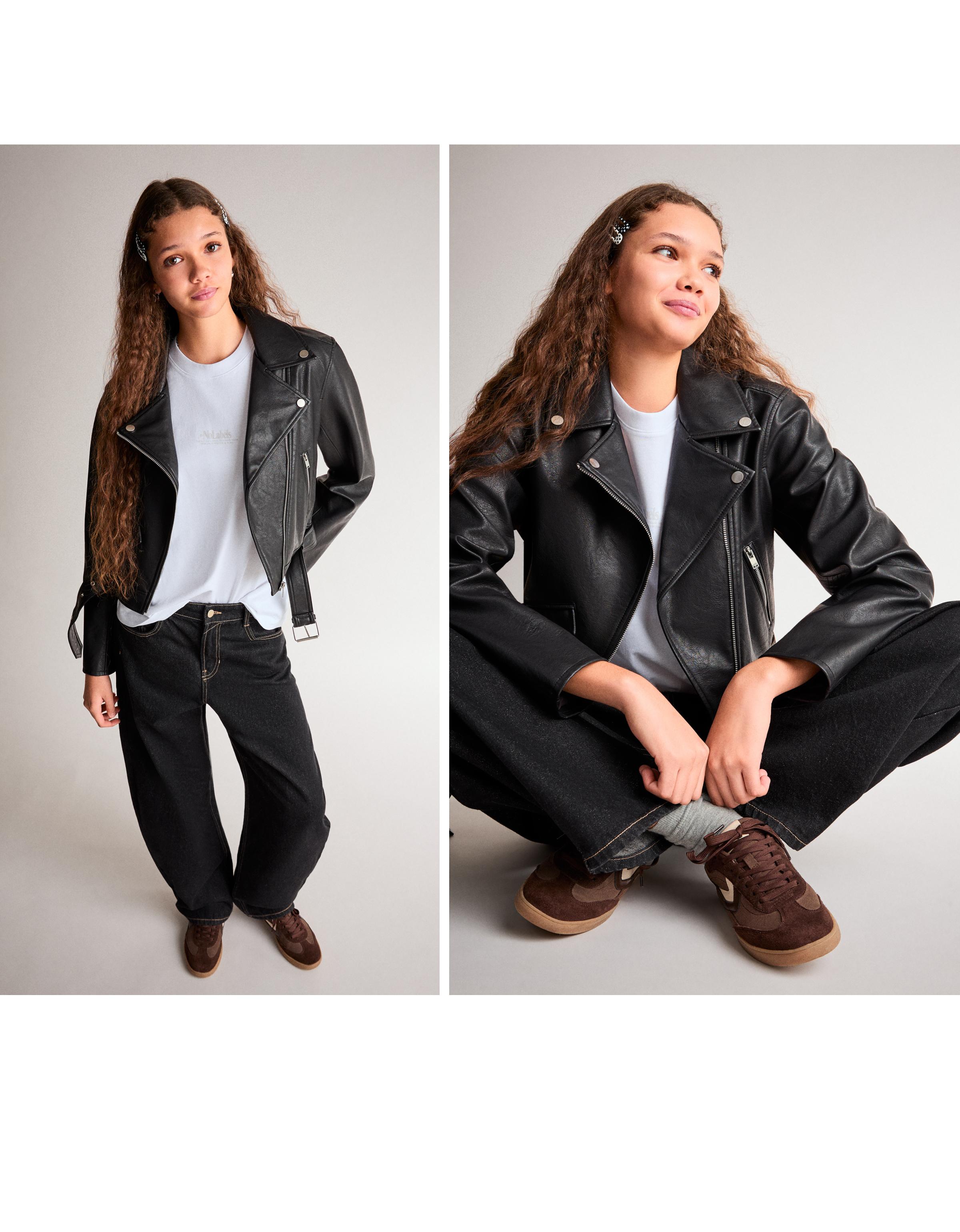 Leather effect biker jacket — Black
