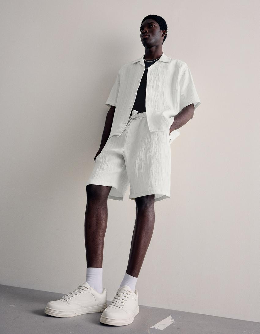 Rustic jogger Bermuda shorts-White