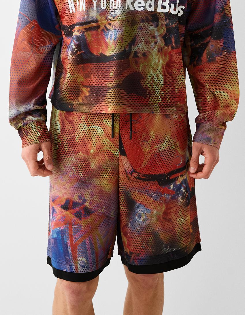 New York Red Bulls print mesh Bermuda shorts-Orange