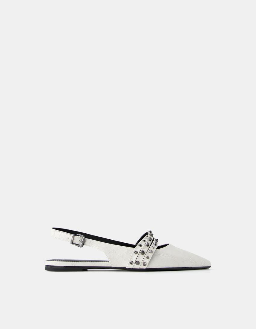 Studded slingback ballet flats-WHITE-6