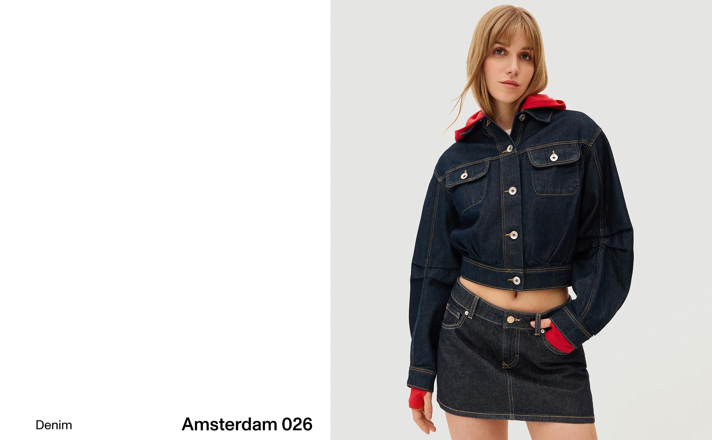 Cropped balloon denim jacket — Navy