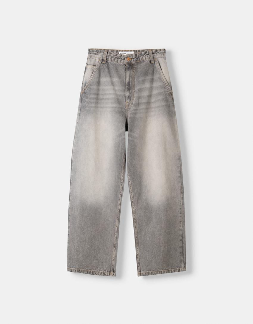 Faded-effect skater fit jeans-Grey