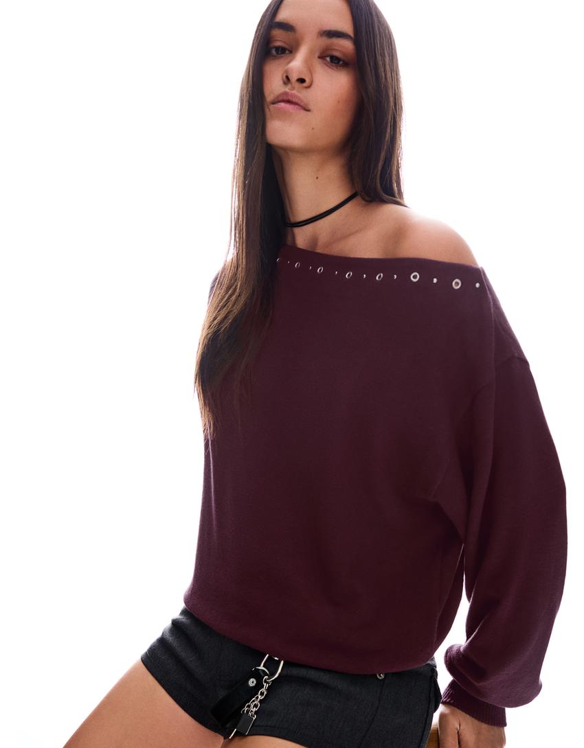 Pull maille clous-Bordeaux