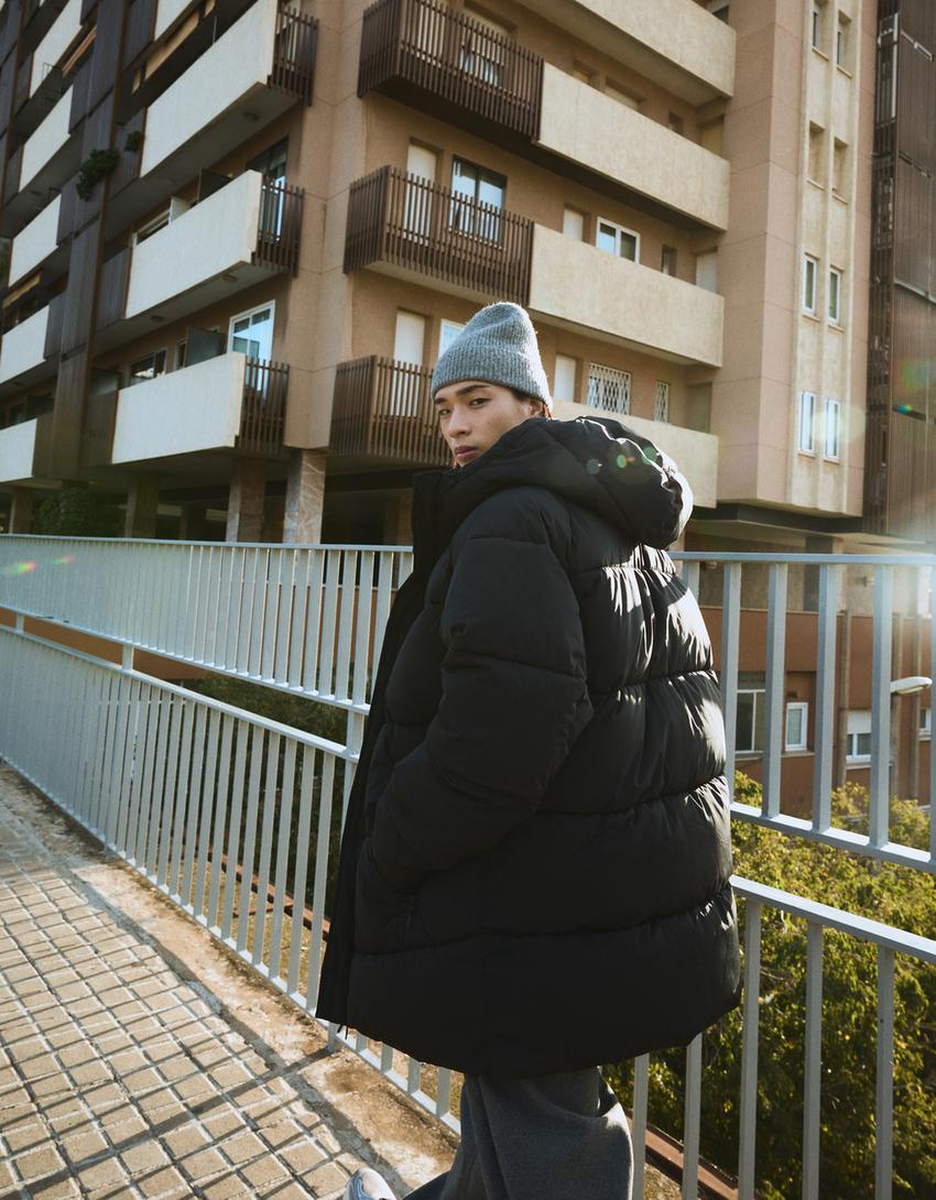 Abrigo longo puffy-Negro