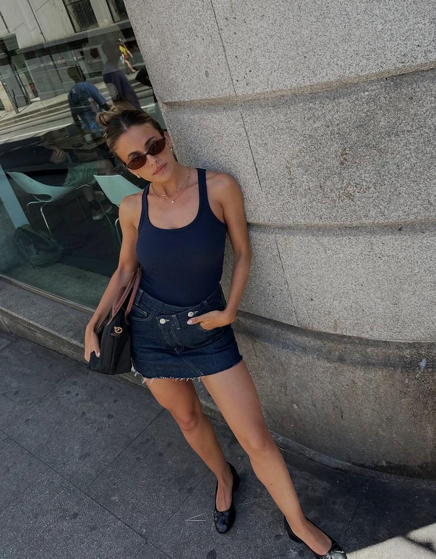 Denim mini skort-Navy