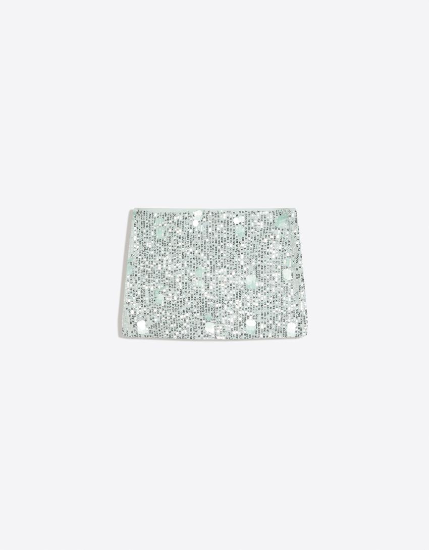 Sequinned mini skirt-Green