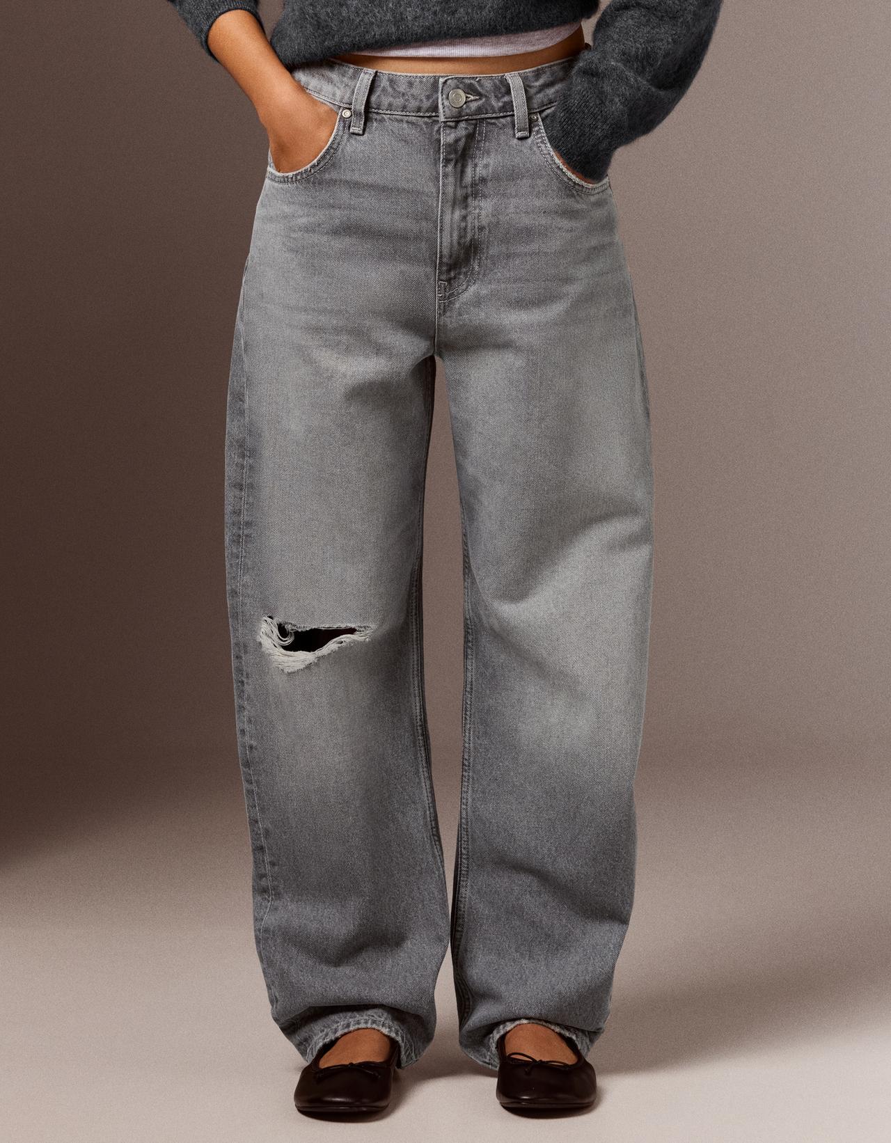 Ripped barrel loose jeans — Grey