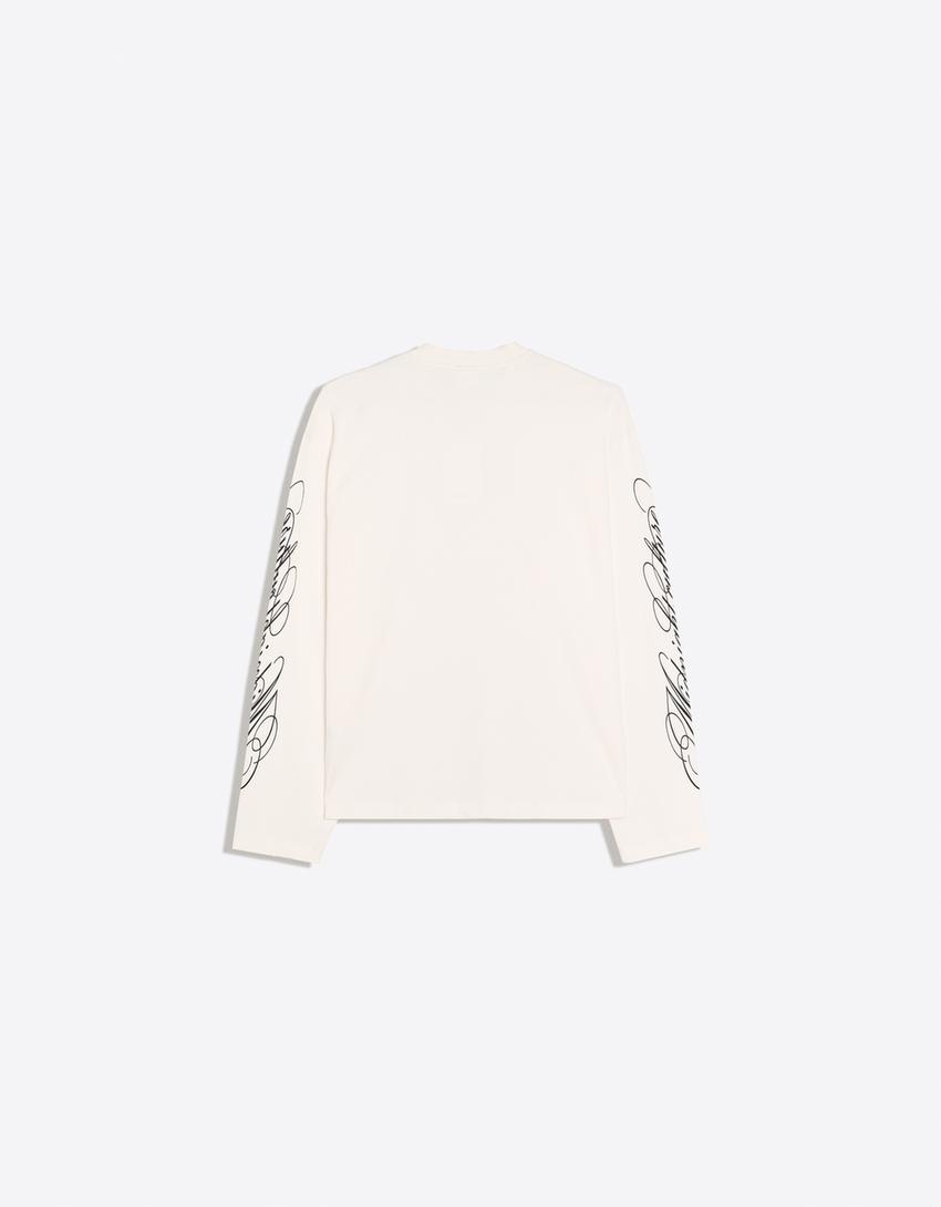 Camiseta manga larga rayas print-Blanco roto