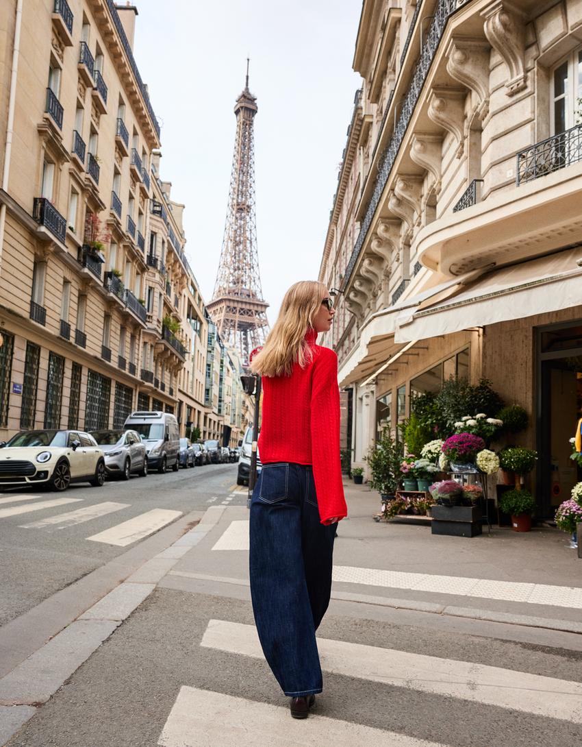 Kabeltrui met opstaande kraag-Rood