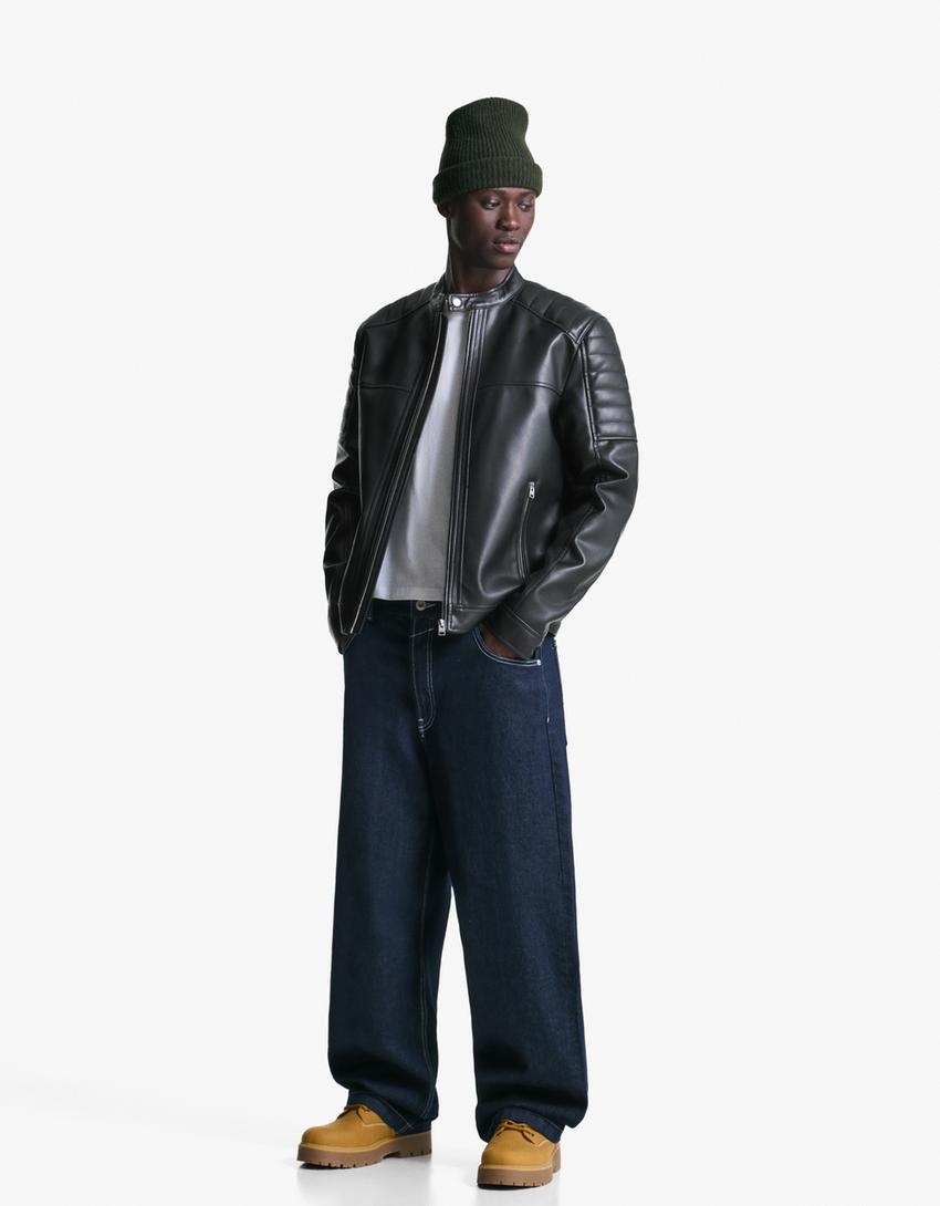 Leather effect jacket-Black-2