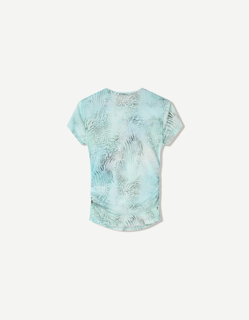 Camiseta manga corta tul print-Azul-4
