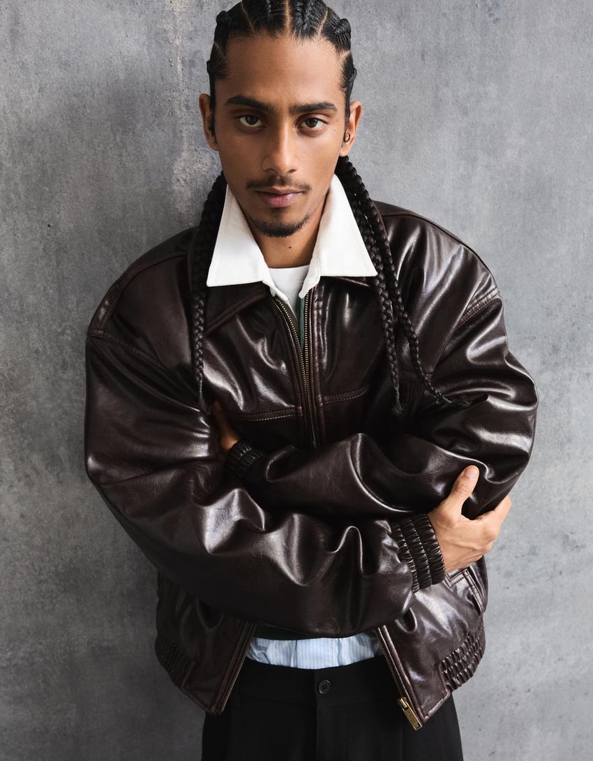 Jaket kulit imitasi-Cokelat