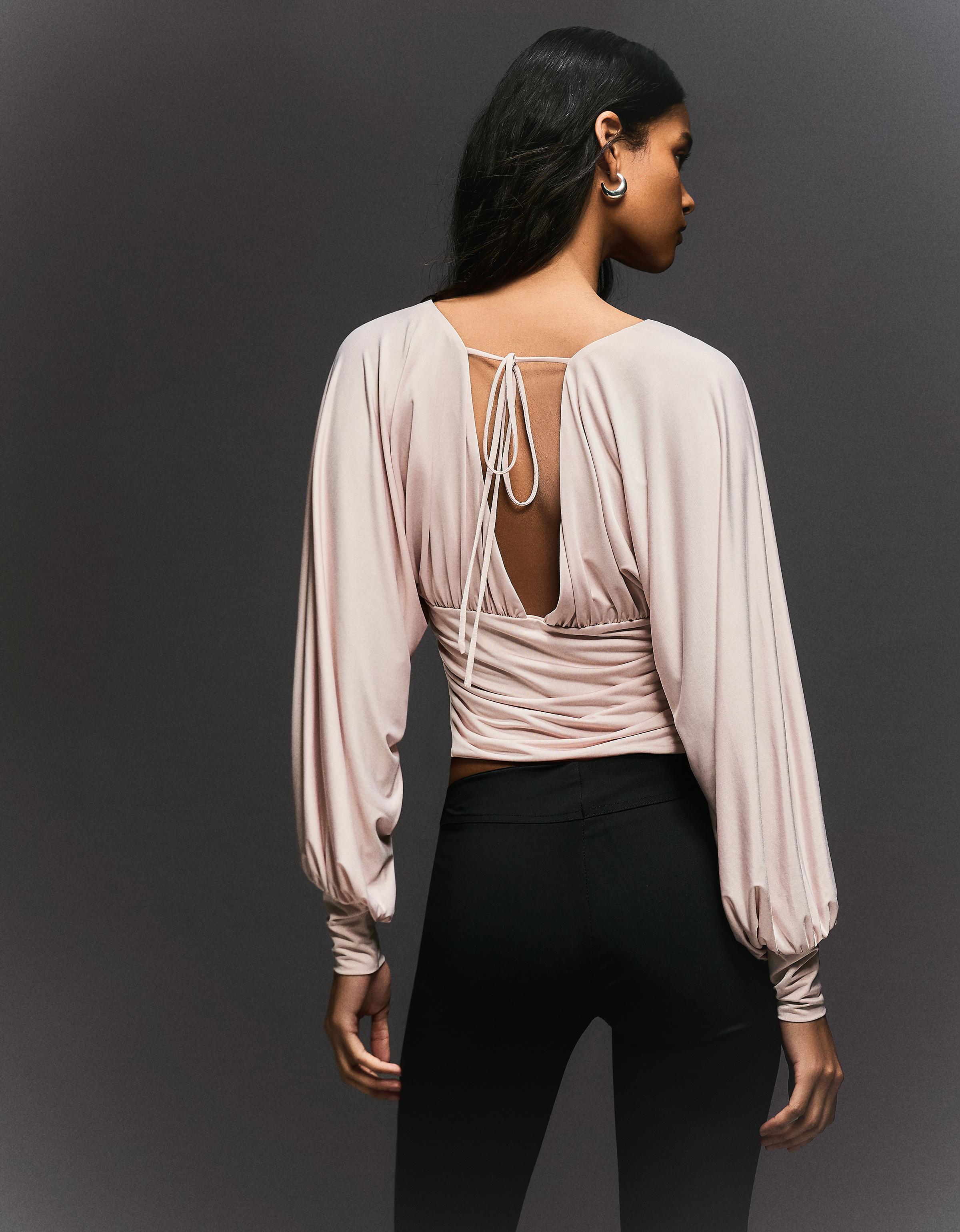 Uzun kollu büzgülü top - Görsel 13