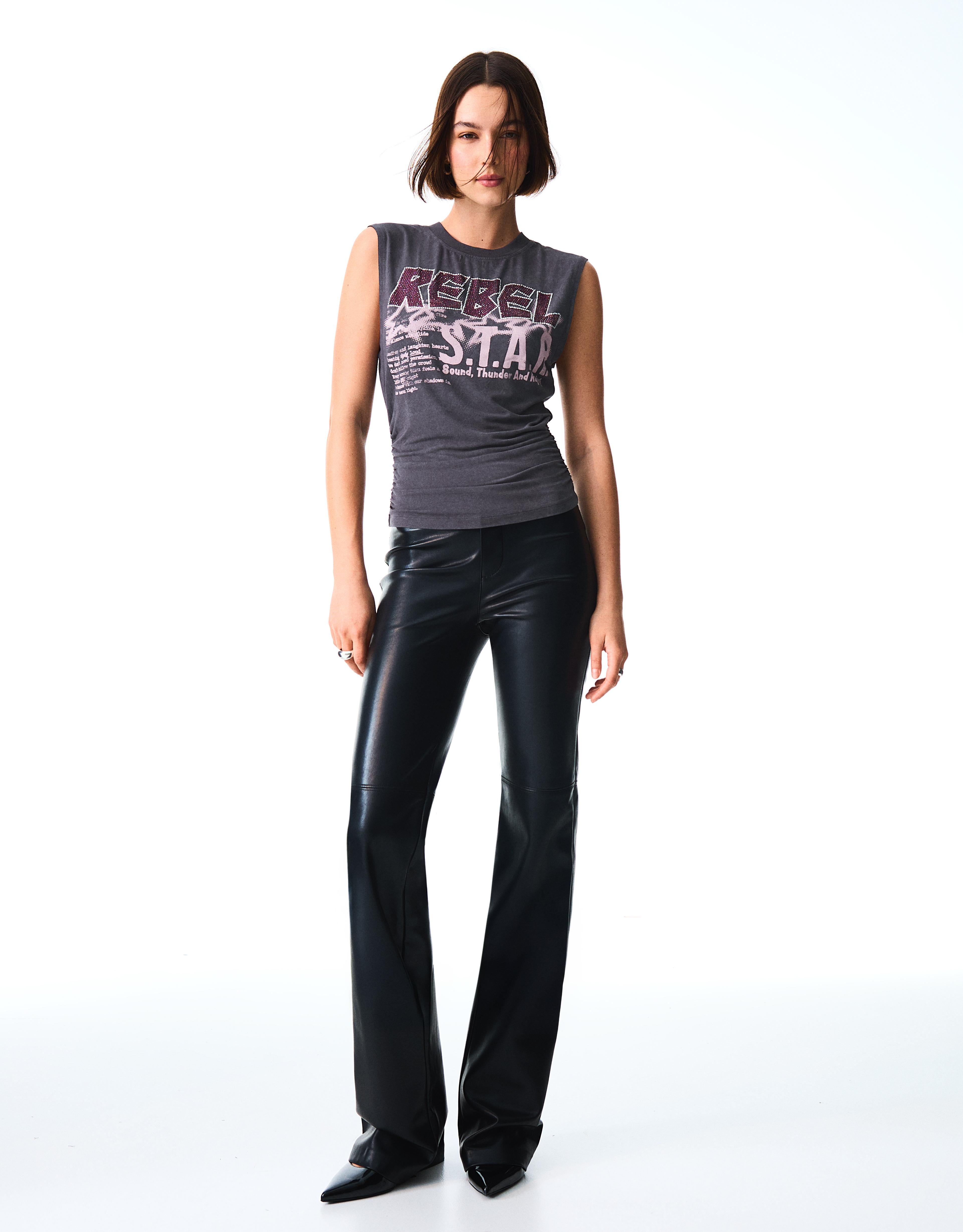 Sleeveless print T-shirt — Grey
