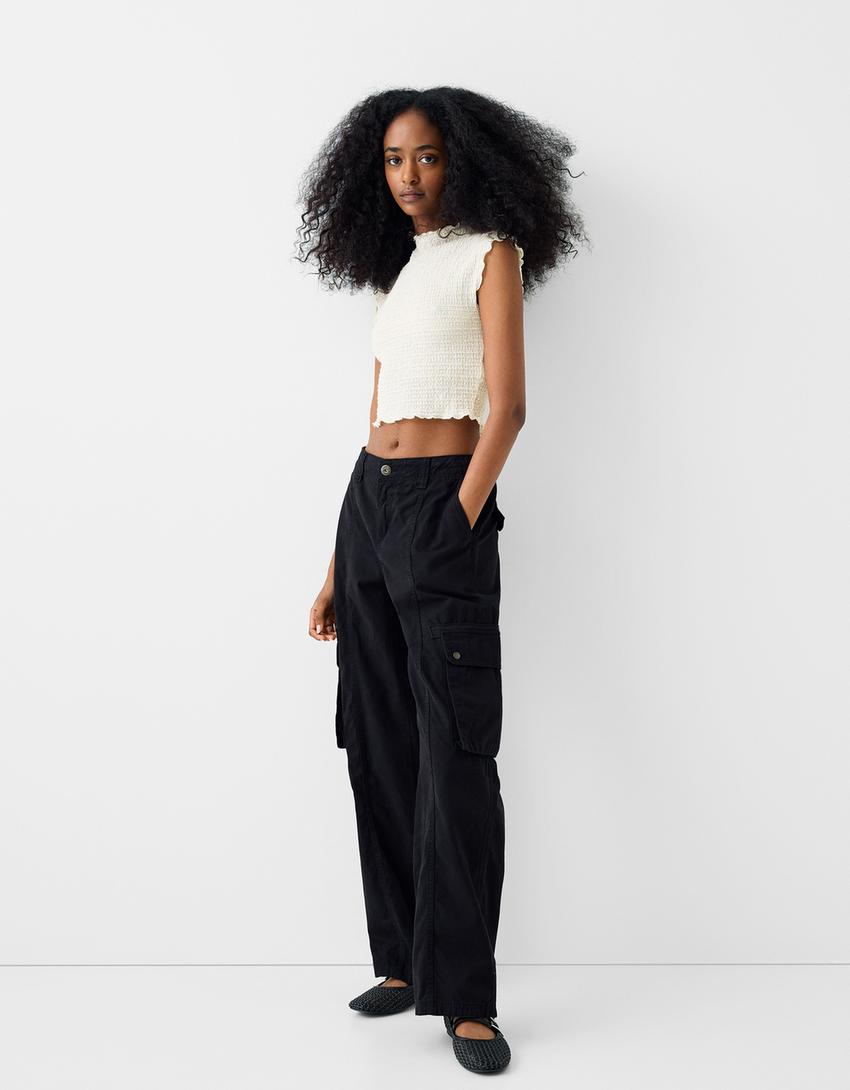 توب بغرزة الوافل وبدون أكمام-كريمي-3