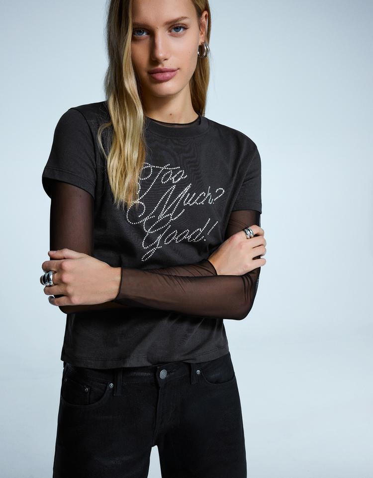 Camiseta manga corta print strass