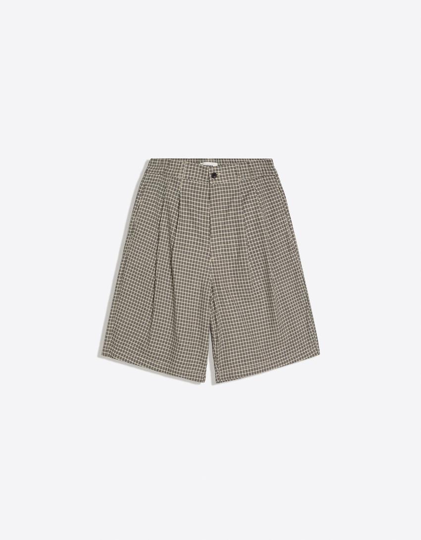 Baggy checked Bermuda shorts-Black